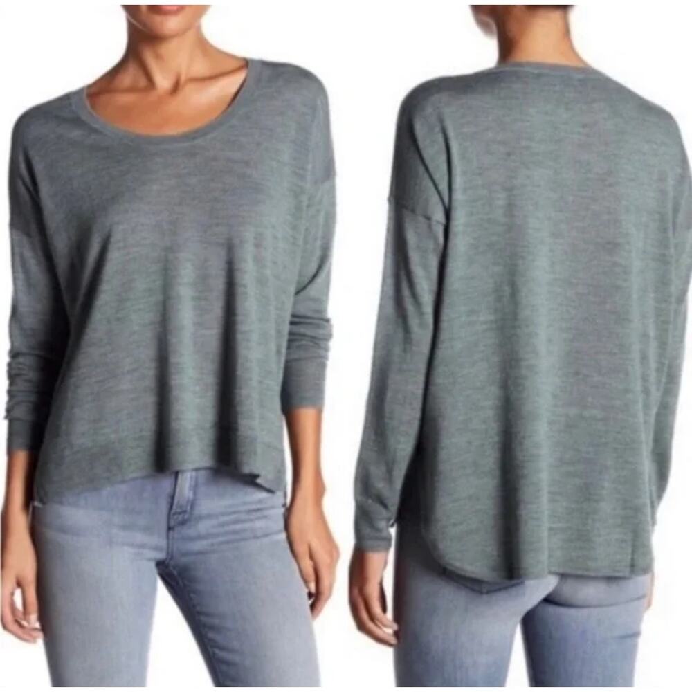 Madewell Northlight Merino Wool Hi-Lo Sweater Heather Sage Green Medium - Picture 5 of 6